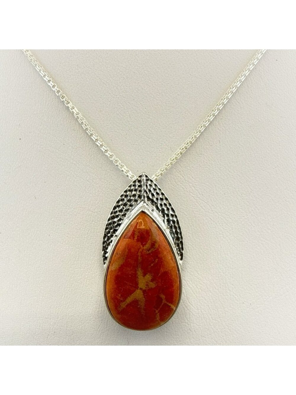 Nicky Butler Necklace Pendant Sterling Silver Orange Teardrop Pear Chain 925